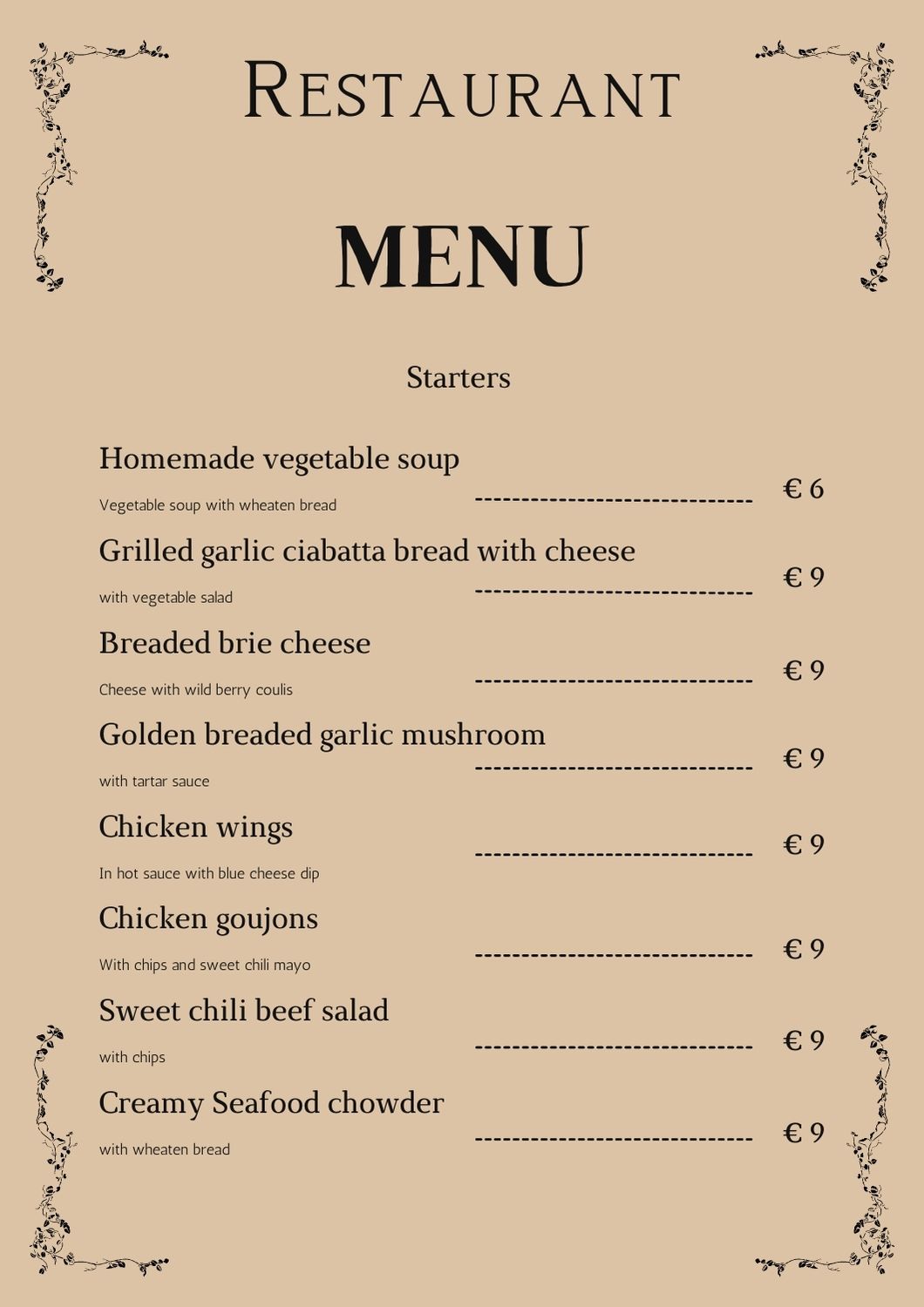 digital menu for restaurant